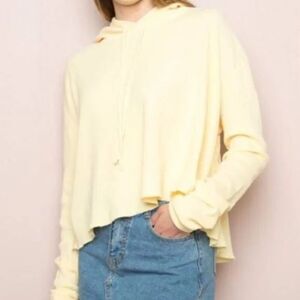 Brandy Melville John Galt Buttery Yellow Waffle Knit Thermal Hoodie